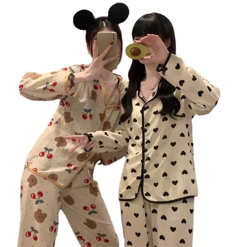 SP&CITY Cartoon Cute Patterned Cotton Long Sleeve Pajamas Suit Women’s Korean Fashion Breathable Sleepwear Spring Autumn Pajamas