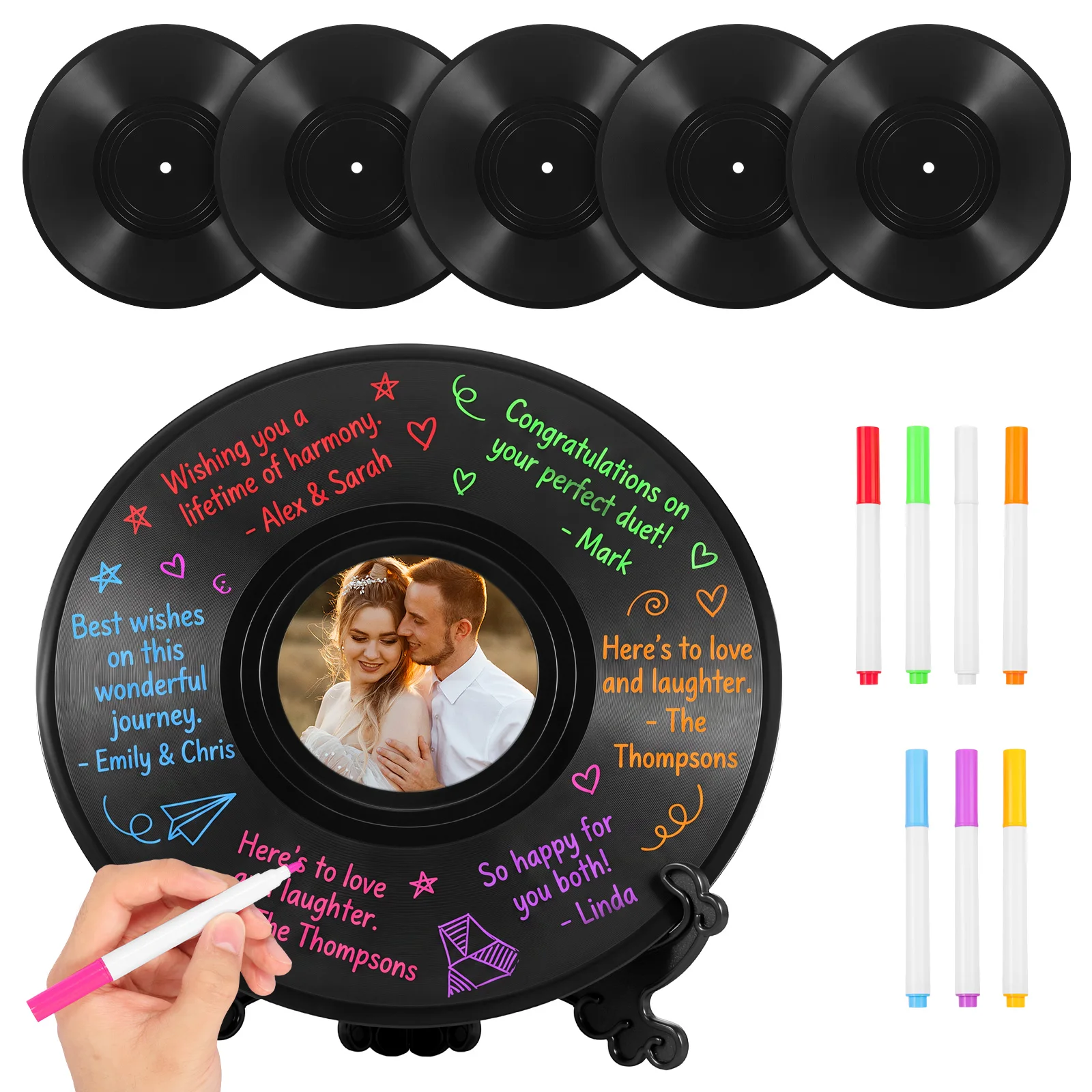 6 Pcs Vinyl Record Decoration 11.7 Inch with Stand and 8 Marker for Home Vinyl Record Decoration Vinyl Record Decor Retro Style