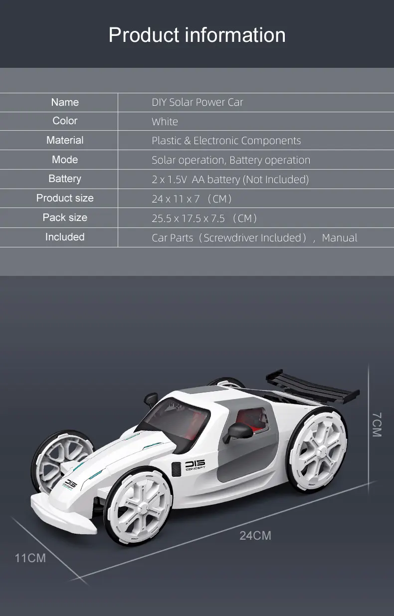 Brinquedo de carro esportivo movido a energia solar para crianças - Coleção educacional de painéis solares DIY Kit de montagem solar - Eco-Friendly movido a energia solar V