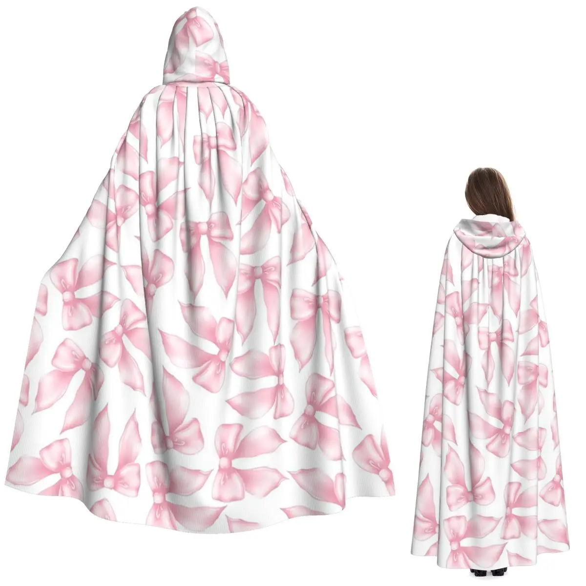 Cochuette – Cape longue à capuche avec nœud rose, Costume de sorcière médiéval, Cape de Cosplay, manteau d'halloween pour adulte unisexe