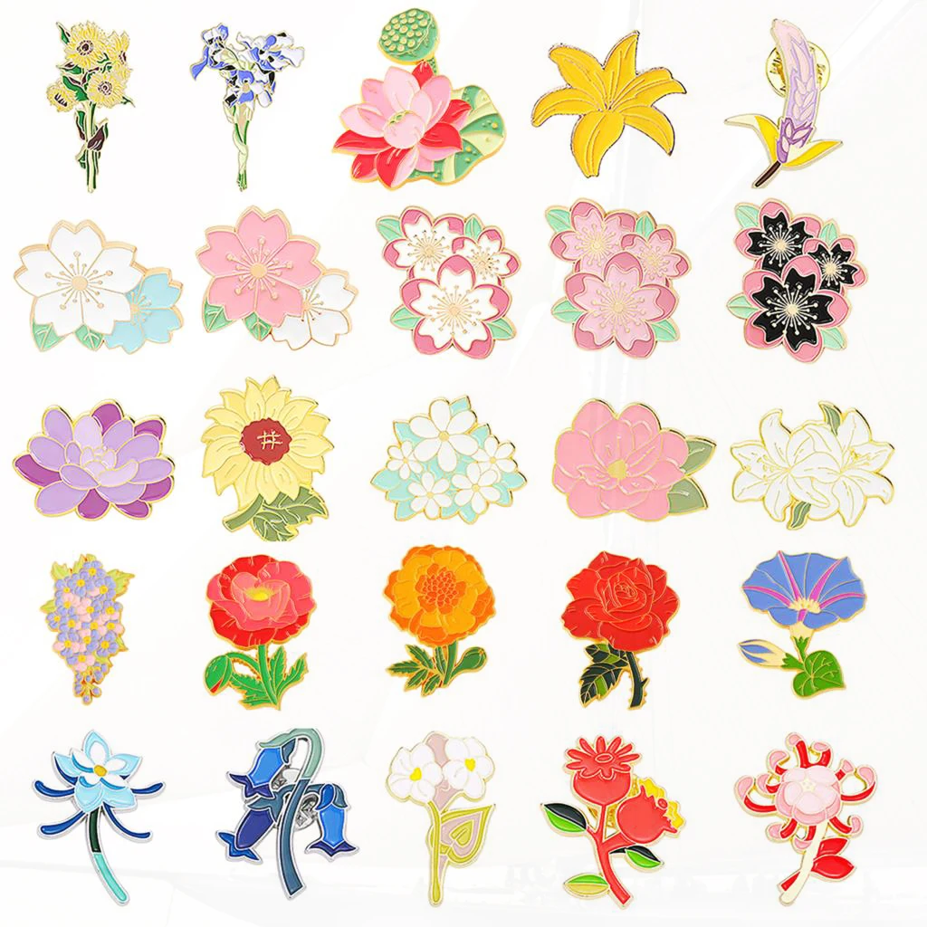 Pin de flores para roupas, Emblema, Alfinete de lapela, Simulação de flores, Lírio, Tulipa, Girassol, Íris, Manhã, Lótus