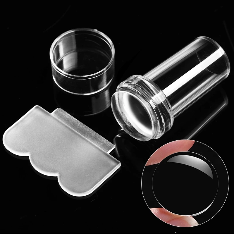 Nail Salon 2.4/2.8cm Pure Clear Jelly Nail Art Stamper Scraper Set Print Silicone Marshmallow Nail Stamp Stamping Tools Supplies