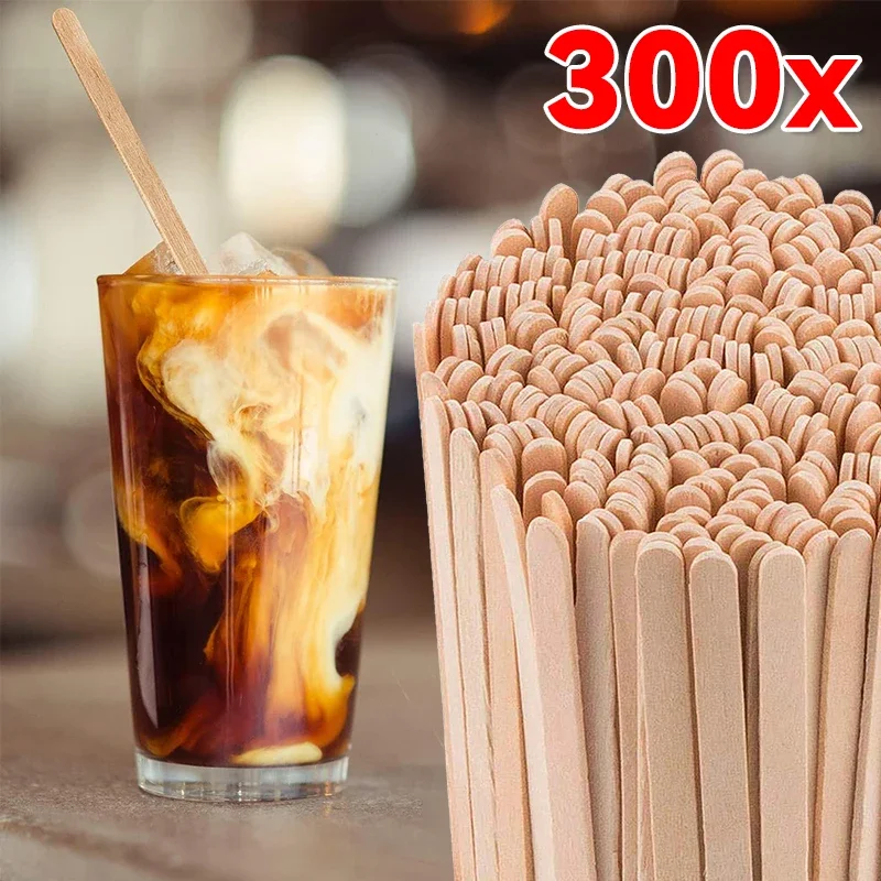 100/300Pcs 5.5Inch Disposable Wooden Coffee Stirrers Individually Wrapped Tea Drink Cocktail Mixer Swizzle Sticks Round End