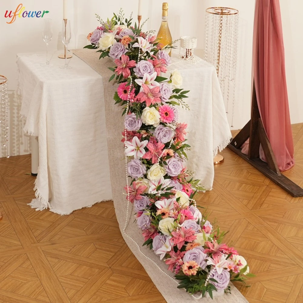 

2026 Artificial Flower Row for Wedding Arch Decor Rich Blush Pink Lavender Rose Peony Hydrangea Runner for Party Backdrop Decor