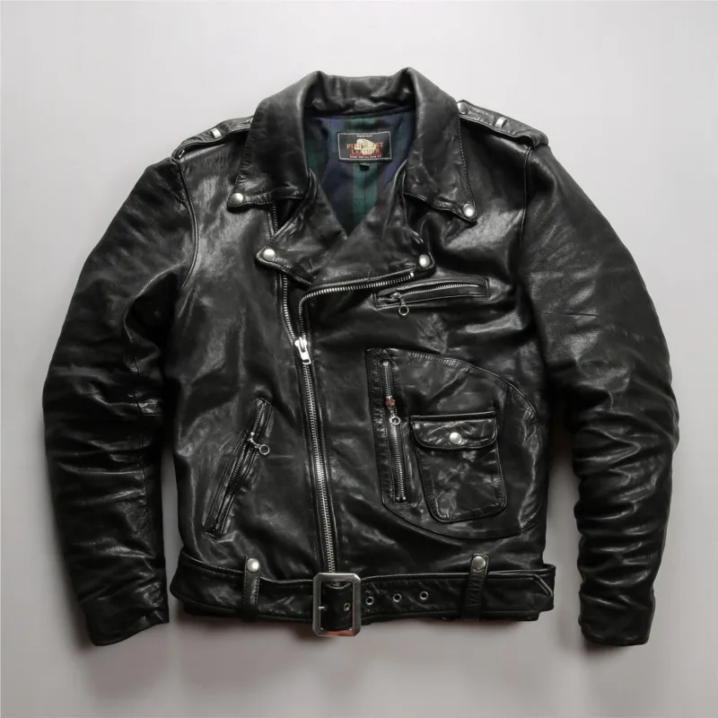 Motorcycle vegetable-tanned cotton leather for men and women lapel slanted zipper belt style