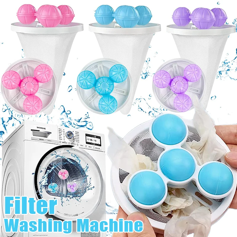 Reusable Washing Machine Filter Pet Fur Hair Lint Removal Catcher Floating Filters Mesh Anti-Winding Laundry Balls Cleaning Tool