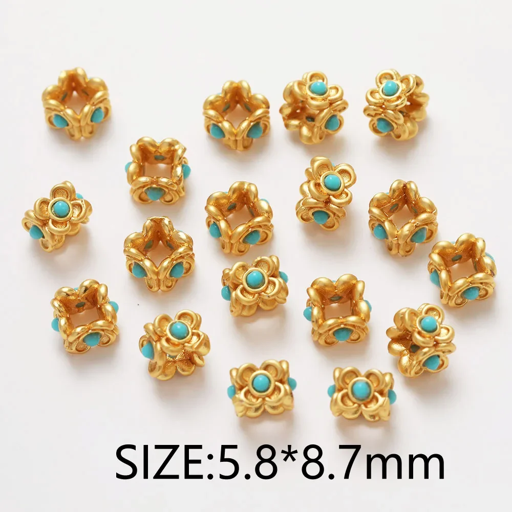 4PCS Dainty Flower Spacer Bead  for Jewelry Making Bracelet Necklace Bead Supplies Findings DIY Brass 14k Gold Plated