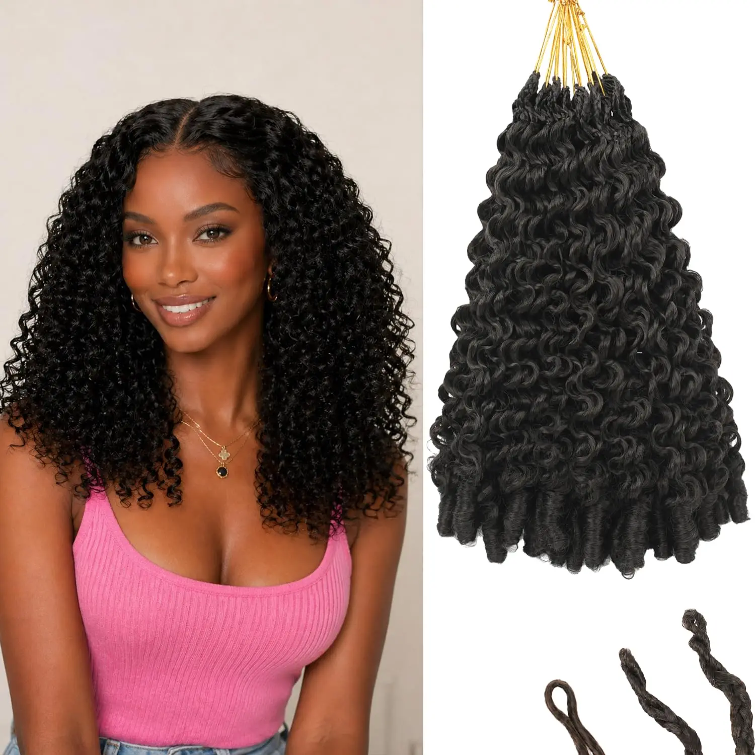 New Burmese Curly Crochet Hair Natural Black Pre-Looped 14 Inch 8 packs,K-ThermSilk Fiber Soft Like Synthtic Hair,Curly Crochet