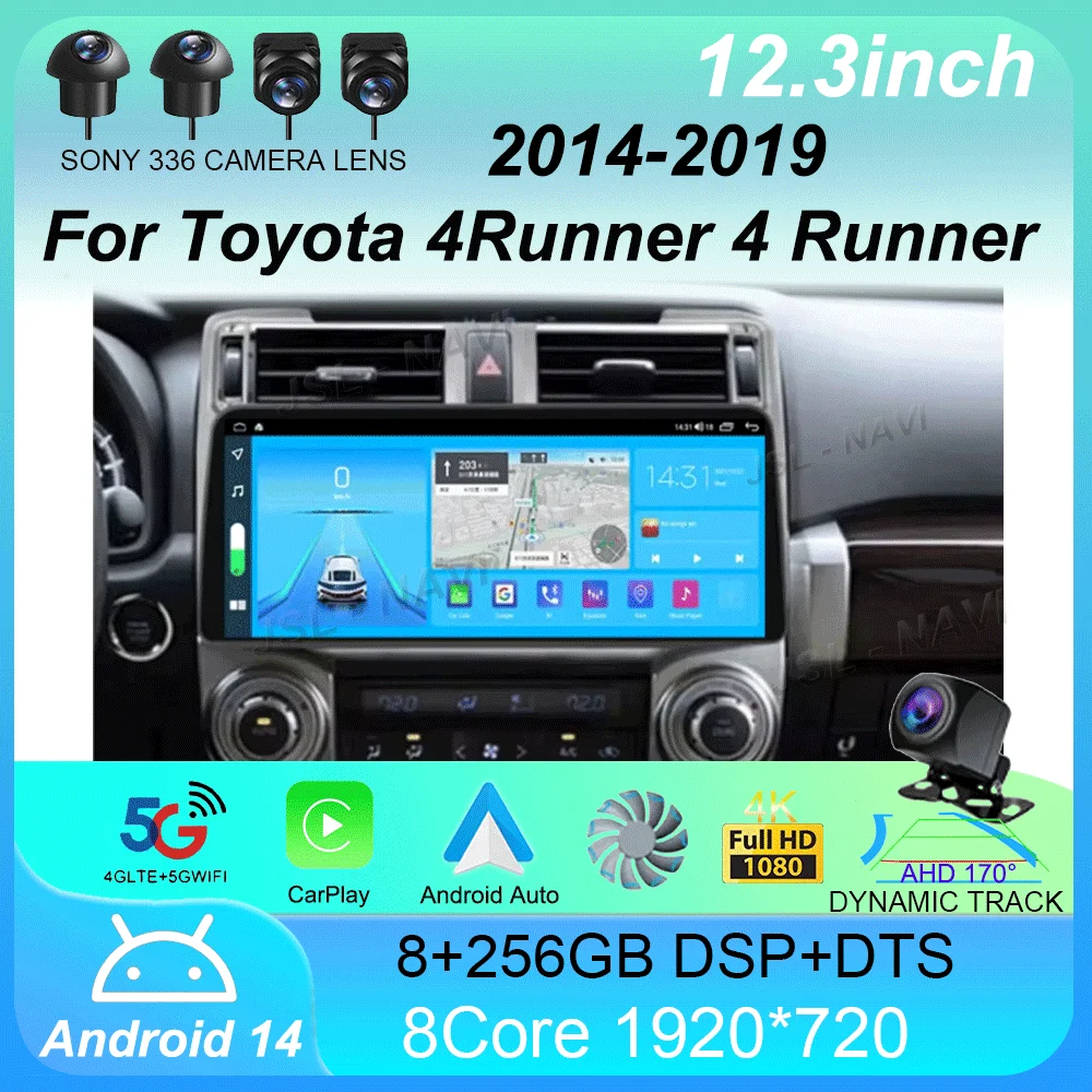 Car Radio 12.3inch  Android 14 For Toyota 4Runner 4 Runner 2014-2019 Multimedia Player GPS WIFI BT Stereo QLED No 2 din DVD