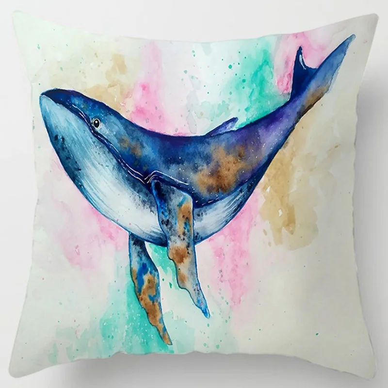 Home Decoration Car Bedroom Sofa Cushion Cover Ocean Whale Oil Painting Series Pillowcase