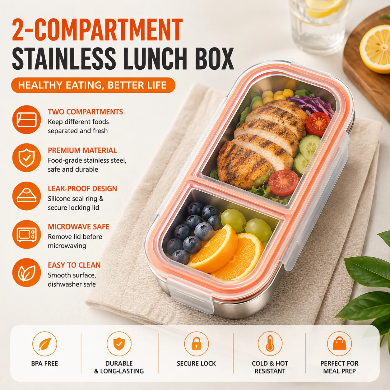 304 Stainless Steel Mini Compartment Lunch Box, Microwave‑Safe Portion Control Food Container for Weight Loss Light Meals