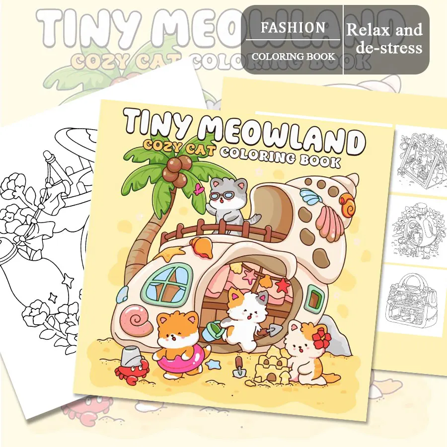 Juego de libros para colorear para adultos, adorables aventuras para mascotas, colorear fácil y relajante para padres, unido para niños en casa