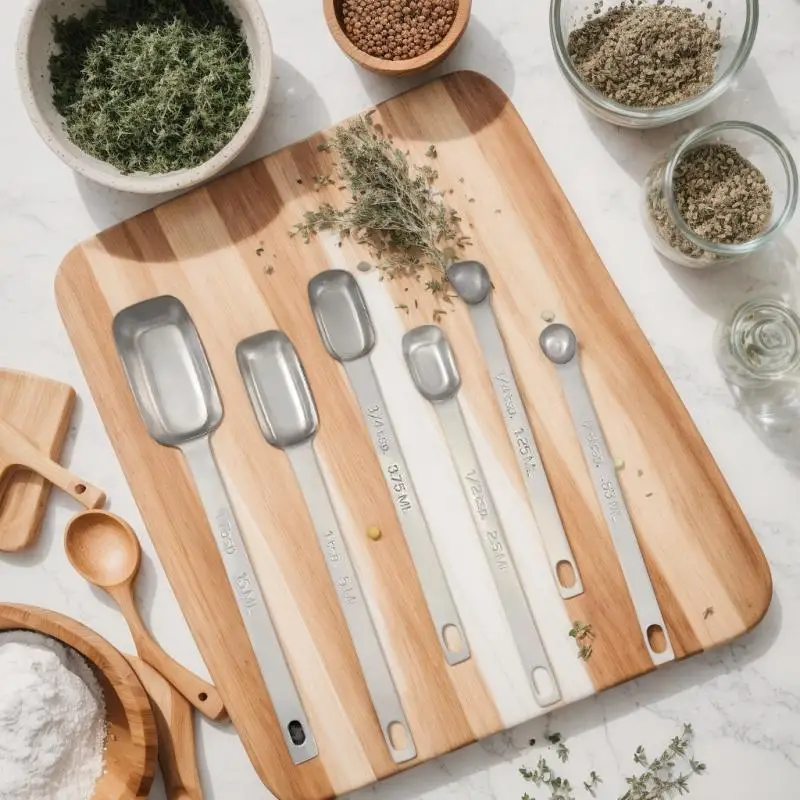 1Pc 304 Stainless Steel Rectangular Kitchen Measuring Spoons With Scale For Coffee Graduated Spoon Powder Coffeeware