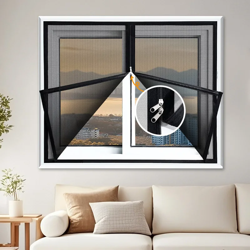 

Black, non-standard size, self-adhesive mosquito net with lightning lock, window net with zipper, suitable for mosquito control.