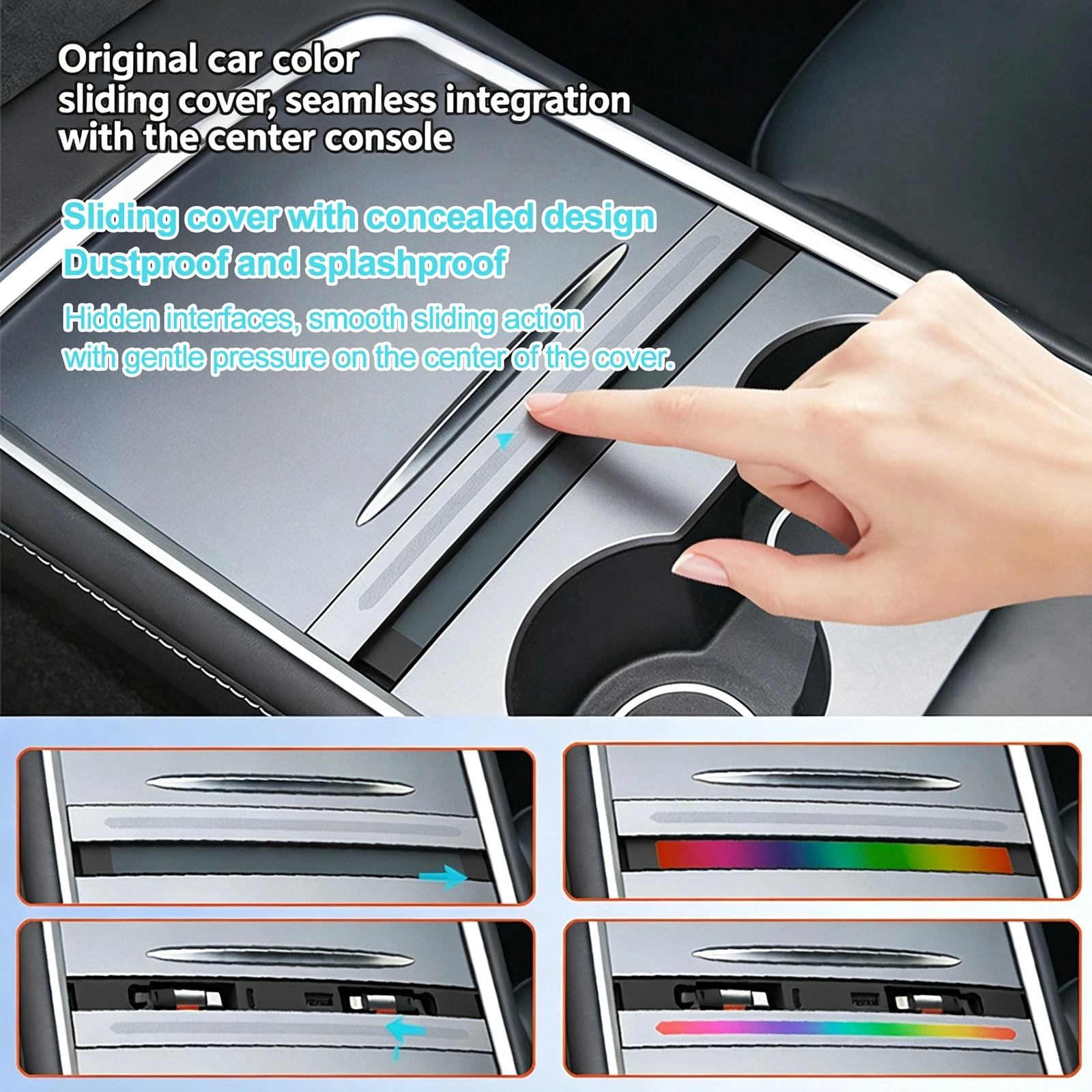 Central Control Expansion Dock for Tesla Model 3Y with Car-mounted Retractable Cable on-board Charger and Ambient Light Function view 3