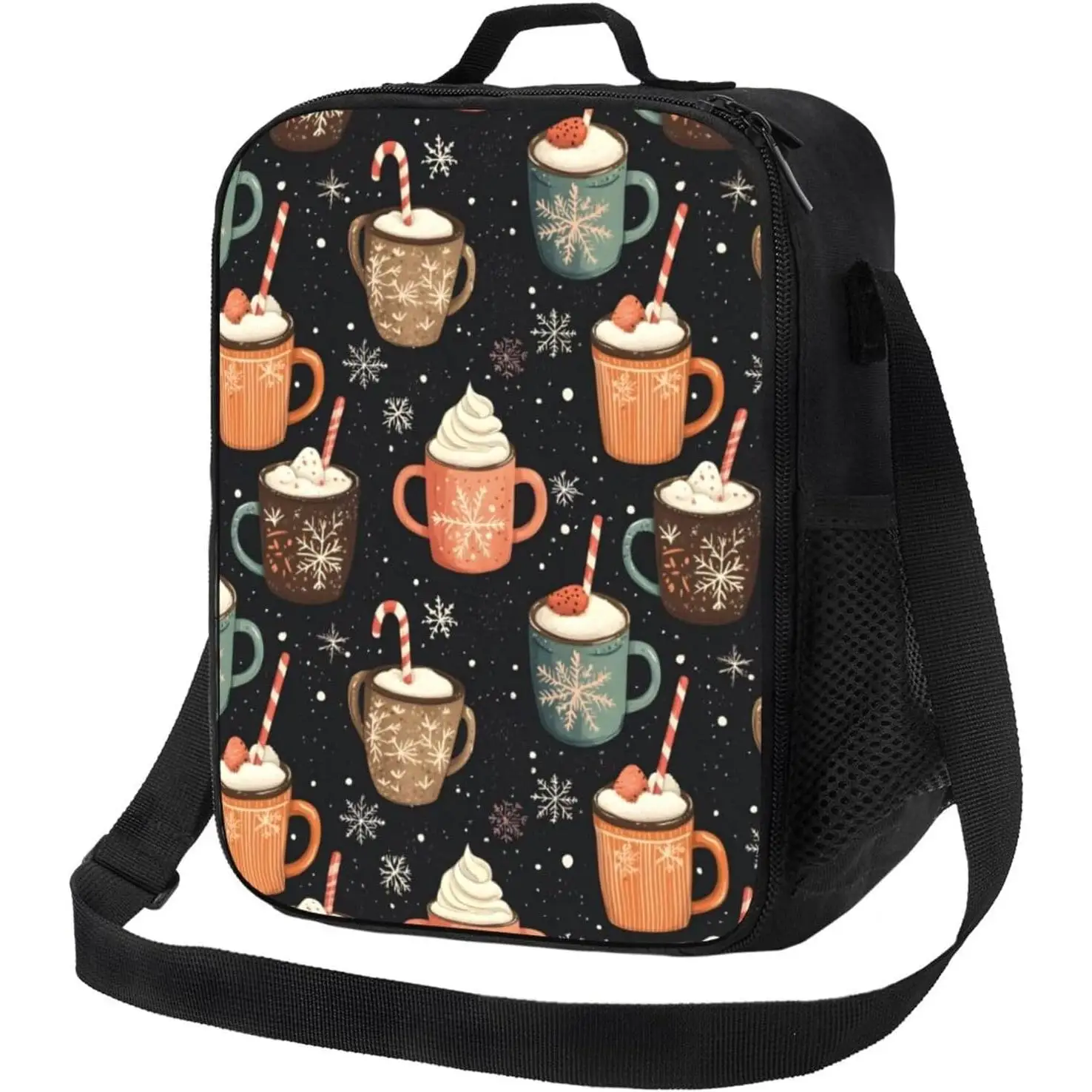 

Snowflake Ice Cream Coffee Print Adult Lunch Box for Women Men Cooler Bag Insulated Small Tote Bag with Adjustable Shoulder