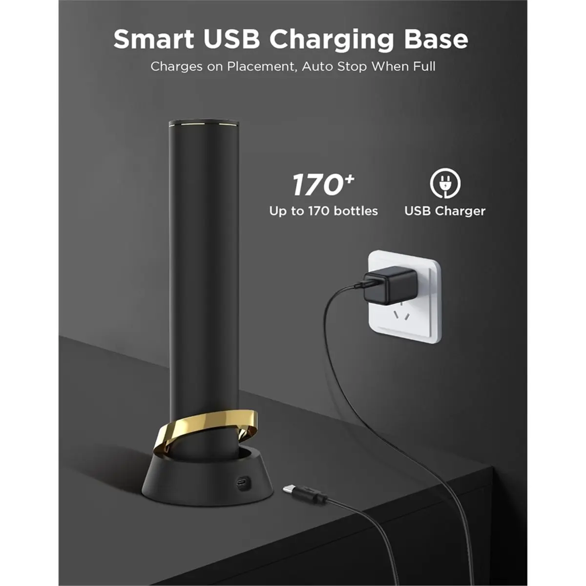 【BRILLIANT 】Rechargeable Electric Wine Opener with Charging Base & Foil Cutter, Automatic Corkscrew for 60 Bottles, Luxury Gift