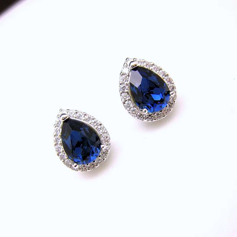 CAOSHI Chic Simple Low-key Ear Stud Female Temperament Jewelry for Anniversary Party Dazzling Blue Crystal Accessories for Women