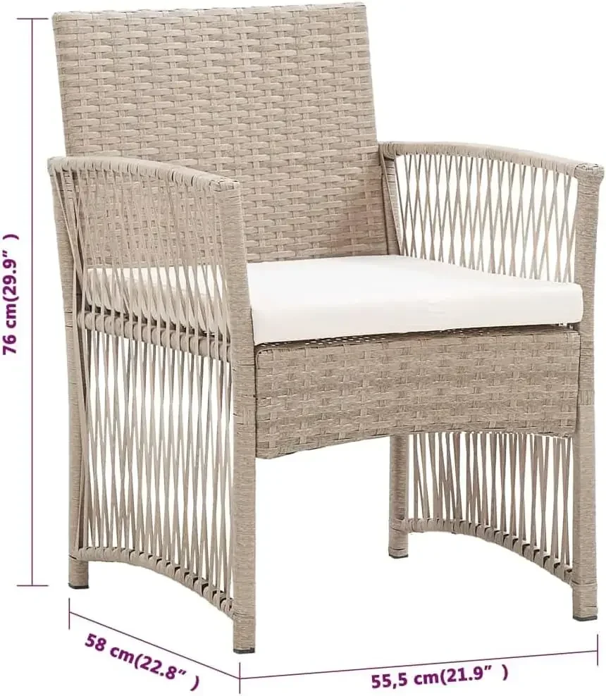 Armchairs - Set of 2, Outdoor Seating with Removable Cushion Covers, Beige Poly Rattan and Powder-Coated Steel Construction