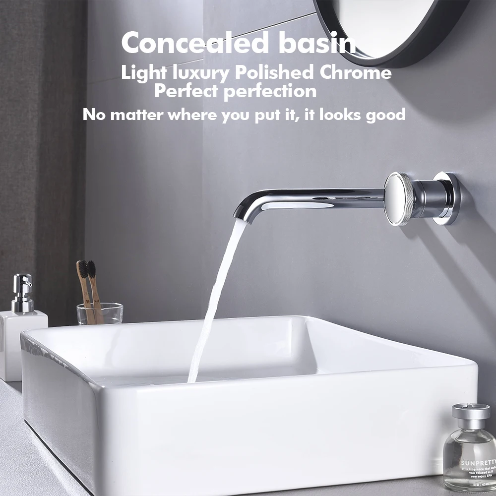 Gunmetal Basin Faucet Knurled Single Knob Hot And Cold Mixer Recessed Box Wall-Mounted Concealed  Bathroom Sink Tap