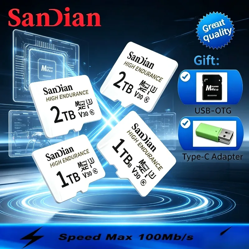 Speed MobileMate High Endurance for Drone Dash Cam Home Monitor Micro TF SD XC Video Card Read 100MB/s C10 4K UHD-I Memory Cards
