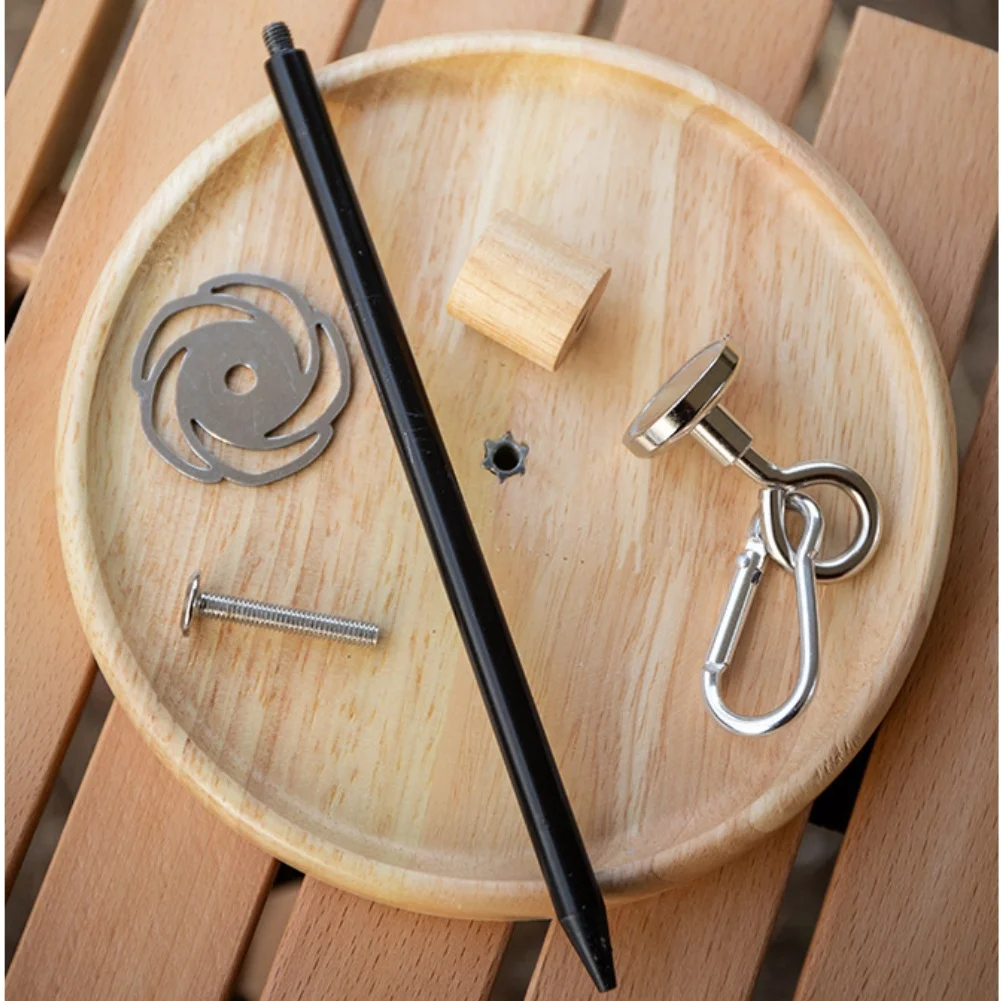 Oak Wood Magnetic Coil Holder with Detachable Steel Stake for Outdoor Camping Incense Burning and Hanging Setup