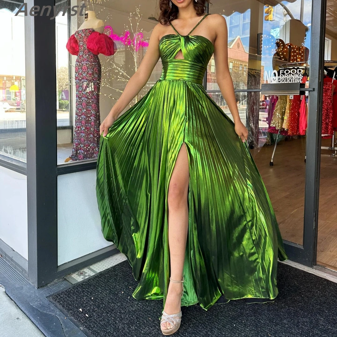 

Green Prom Dress Criss-Cross Side Slit Draped Ruched Formal Evening Party Gowns A-Line Long for Women Vestidos de festa