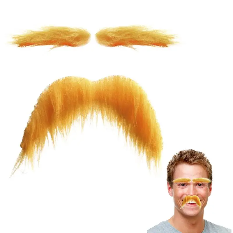 黄色の口ひげと眉毛セット自己粘着ひげ口ひげハロウィンコスプレ衣装アクセサリー子供大人用