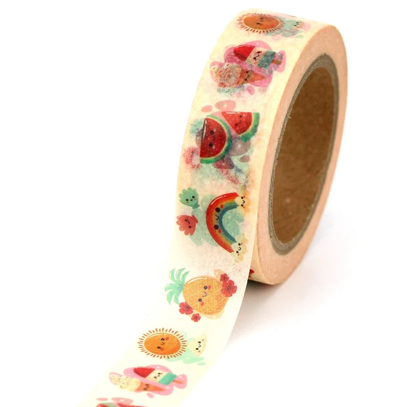 1PC. 10M Decorative Smiling Fruit Watermelon Pineapple Rainbow Washi Tape Journaling Adhesive Masking Tape Papeleria