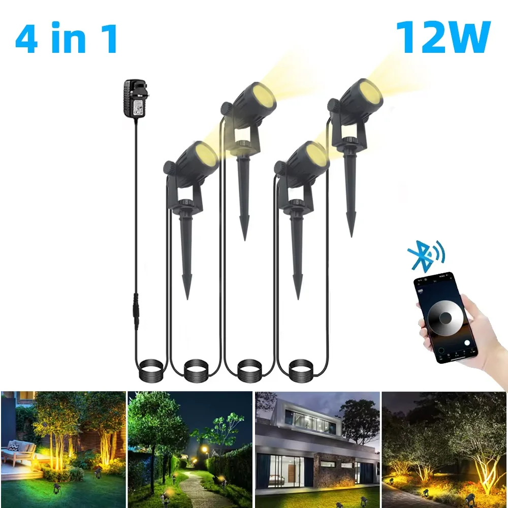 Outdoor Smart Landscape Spotlight APP en afstandsbediening 16 miljoen kleuren IP65 waterdicht voor pad binnenplaats tuinen achtertuin