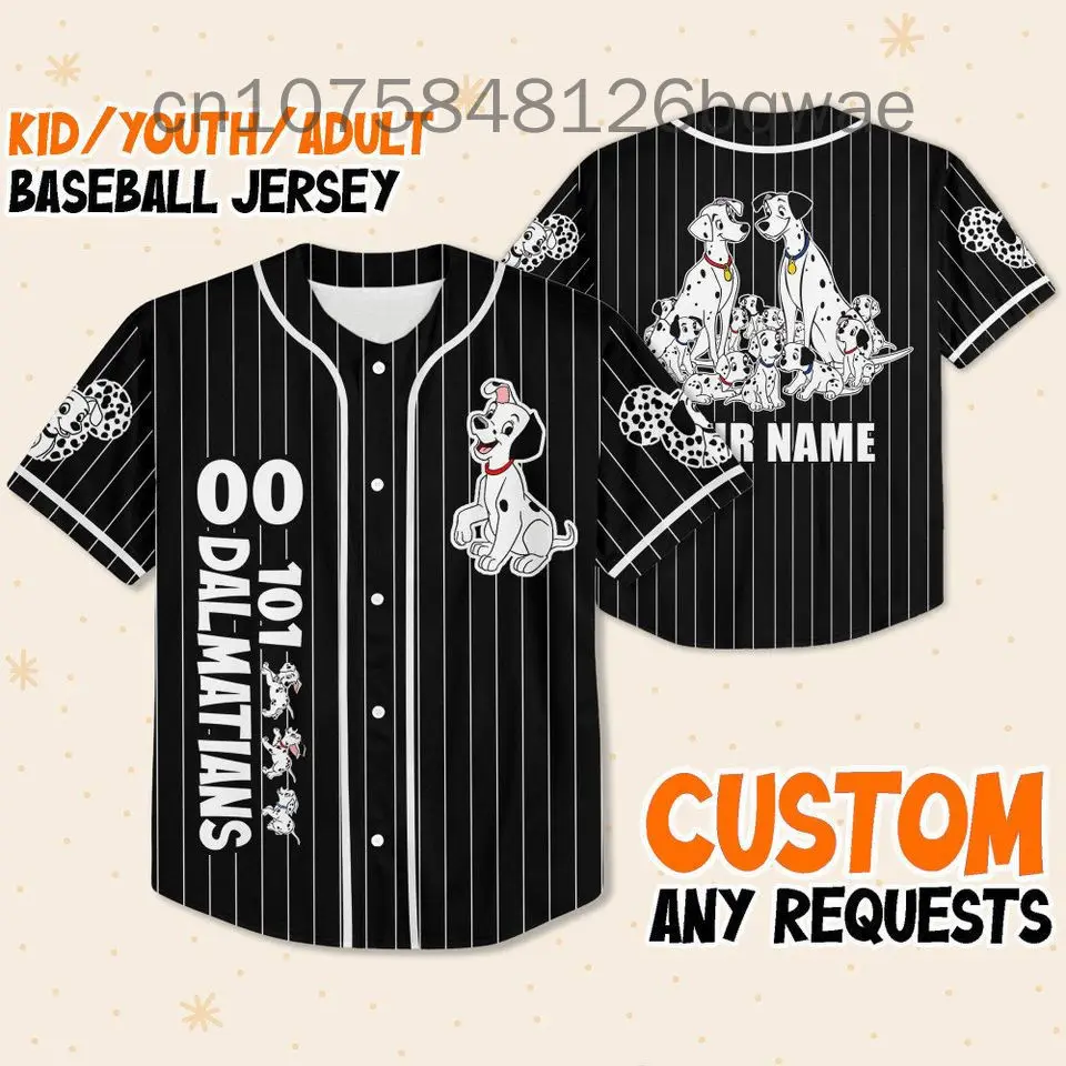 New Disney 101 Dalmatians Baseball Jersey ustom Name Men And Women Short Sleeve Jersey Disney Casual Sports Baseball Shirt