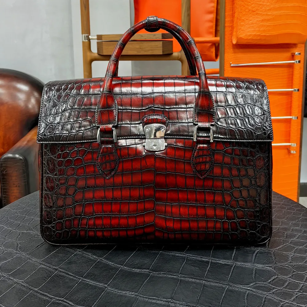 

New authentic crocodile leather men's briefcase real crocodile handbag fashion business bag men's cross-body computer bar