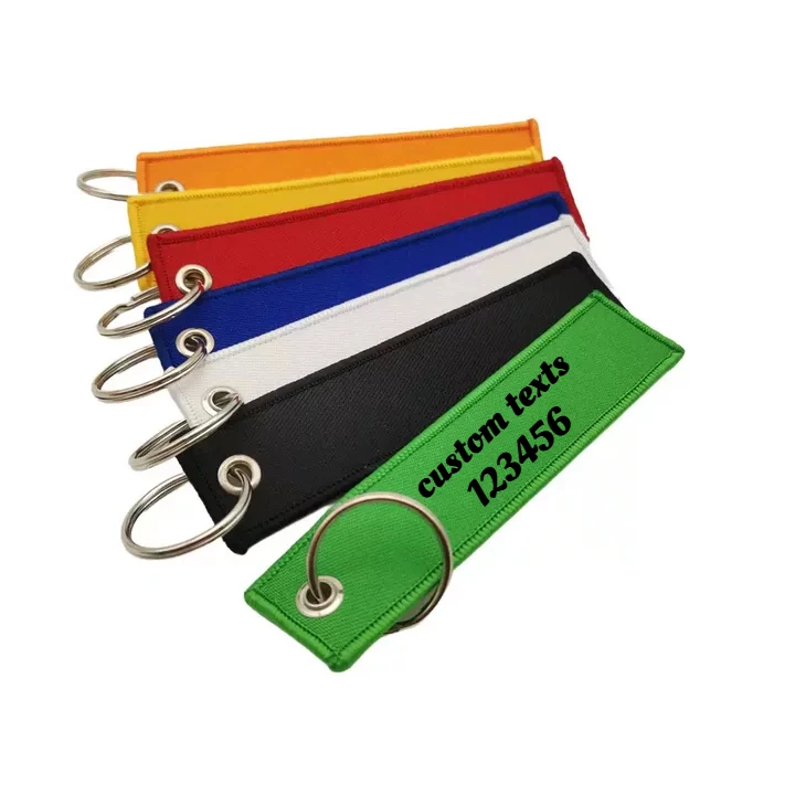

Custom Logo Image Webbing Keychain Print Name Motorcycle Embroidery Ribbon Key Chain Personalized Canvas Keyring Bag Lanyard