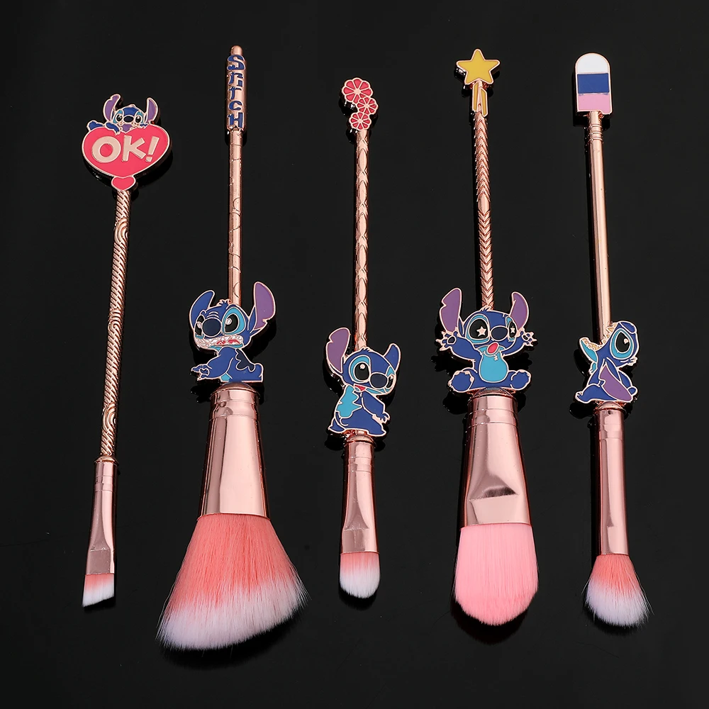 5pcs/Set Disney Lilo & Stitch Bright Foundation Concealer Vogue Eye Shadow Eye Brow Lip Makeup Brushes Makeup Brushes Set Gift