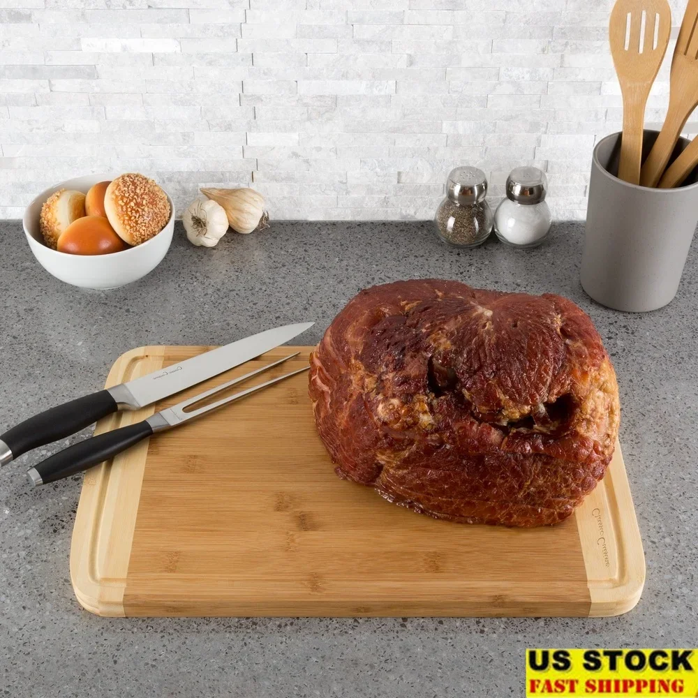 

Eco-Friendly Bamboo Cutting Board with Juice Grooves Antimicrobial Antibacterial Kitchen Prep Board Slicing Chopping Serving