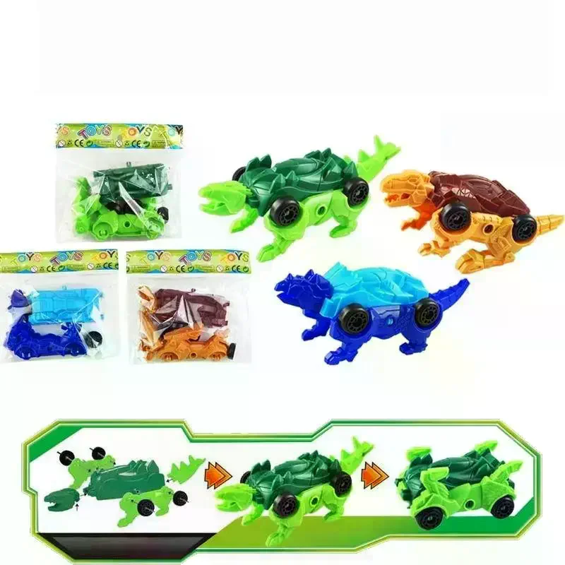 2Pcs Kids Dinosaur Deformation Toy Deformed Car Dinosaur Children Toys DIY Assembly Transformer Toy Car Model
