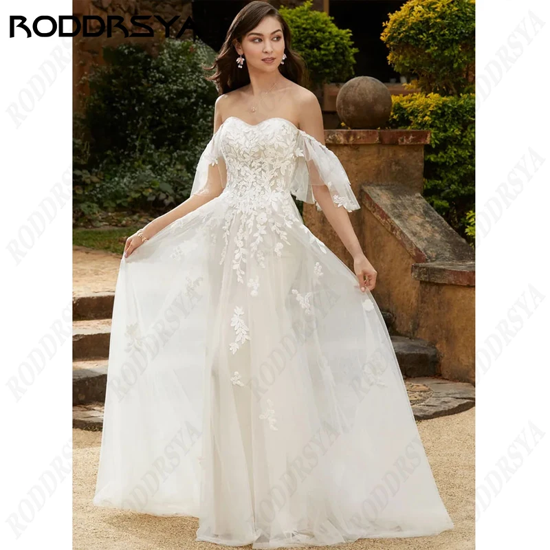 Roddrsya schulter frei Boho Brautkleider für Frauen Schatz Spitze Applikationen Vestidos de Novia elegante A-Linie Brautkleidschulter frei Boho Brautkleider für Frauen Schatz Spitze Applikationen Vestidos de Novia eleg