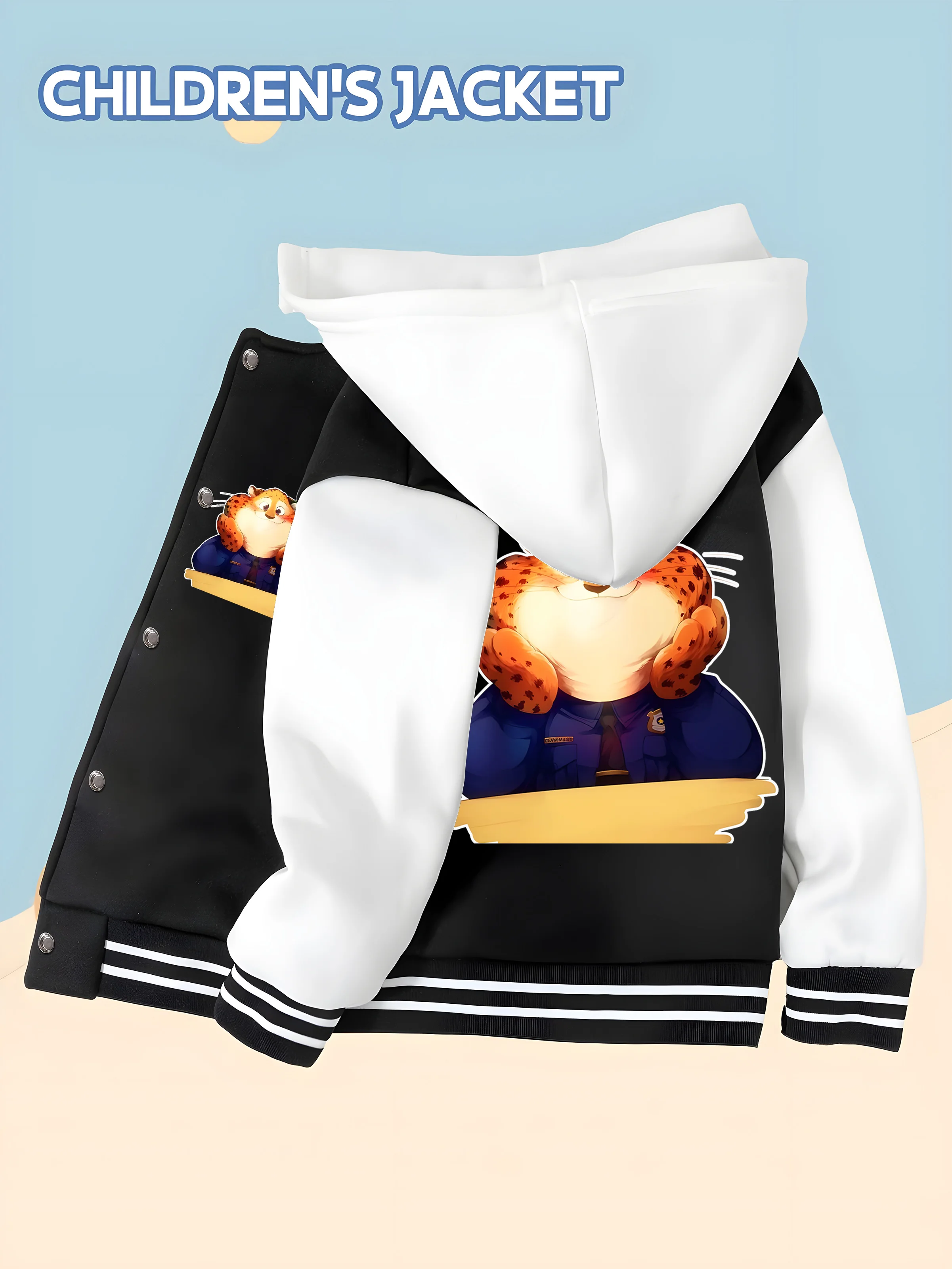 

MINISO Disney Zootopia Leopard Police Baseball Jacket for Boys - Double-sided cute Leopard Police print, casual and versatile