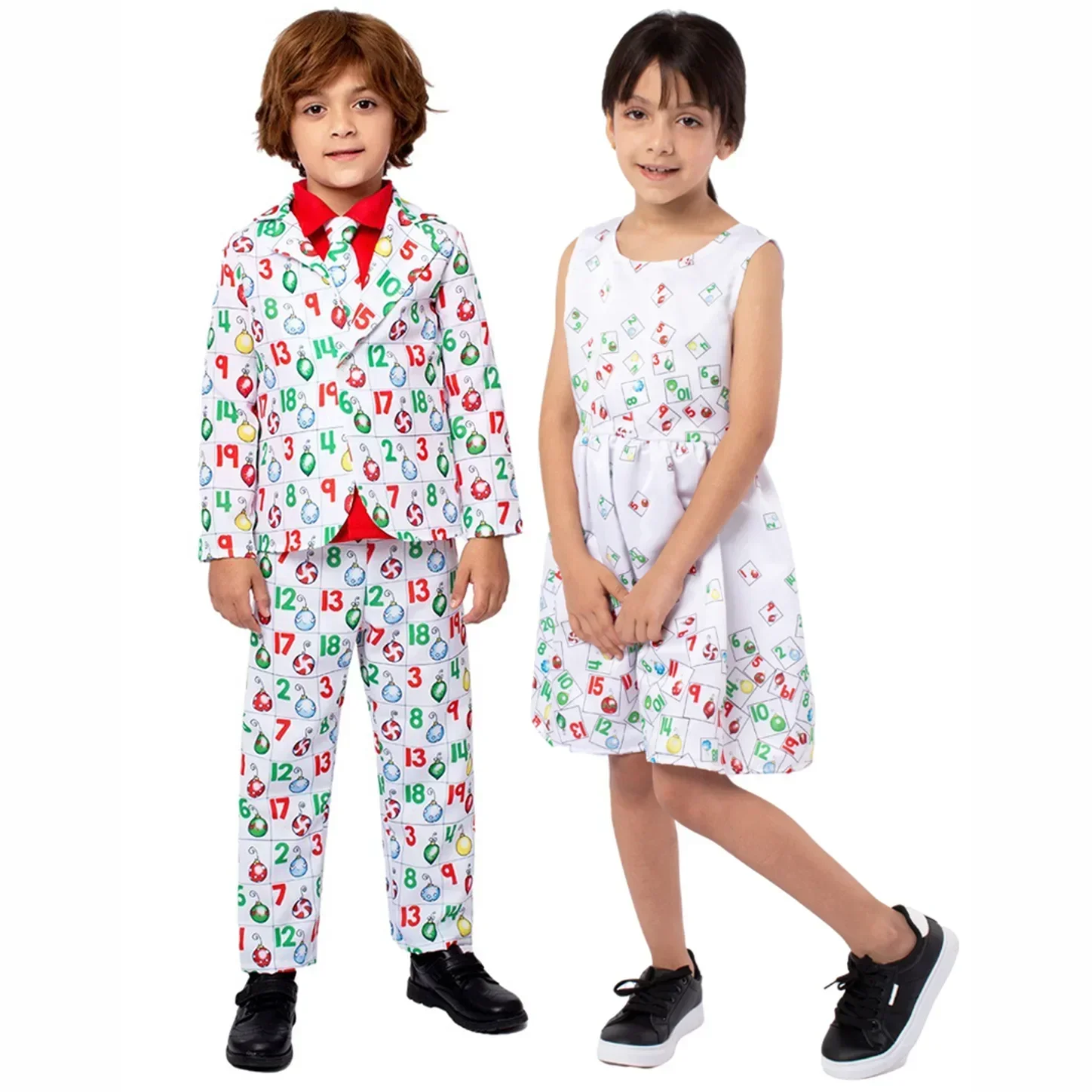 Boys Christmas Suit Set  Child Girls Gift Boxes Couples' Festival School Party Stage Costumes Kids Digital Printing Dress Supply