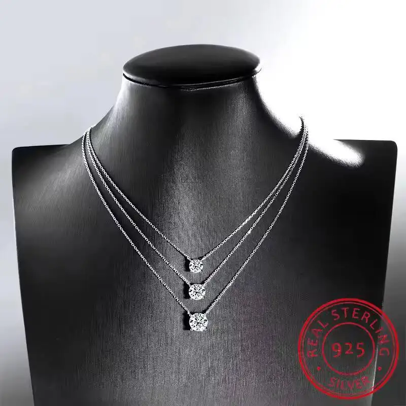 JoiasHome S925 Sterling Silber Moissanit-Halskette für Damen, einfache Halskette mit vier Krallen-Anhänger, klassischer Luxus-Schmuck – Detail 10
