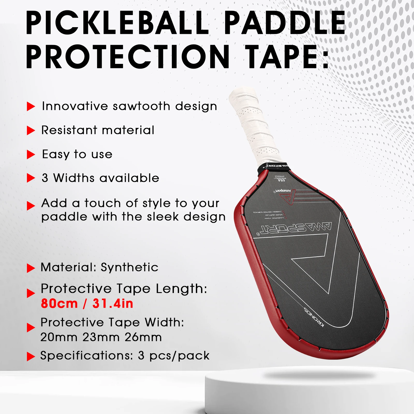 AMASPORT Pickleball Racket Edge Protection Tape for Curved Edge Bumper Strips 20mm/23mm/26mm Racket Tape