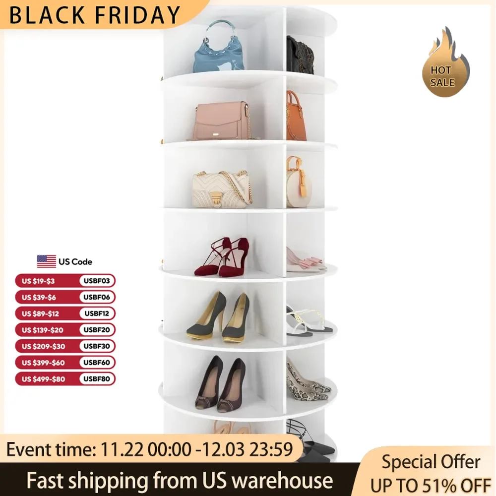 7Tier Rotating Shoe Rack Tower,Free Standing 360°Revolving Shoe Organizer and Storage Hold Over 56Pairs of Shoes,Room Decor Shoe