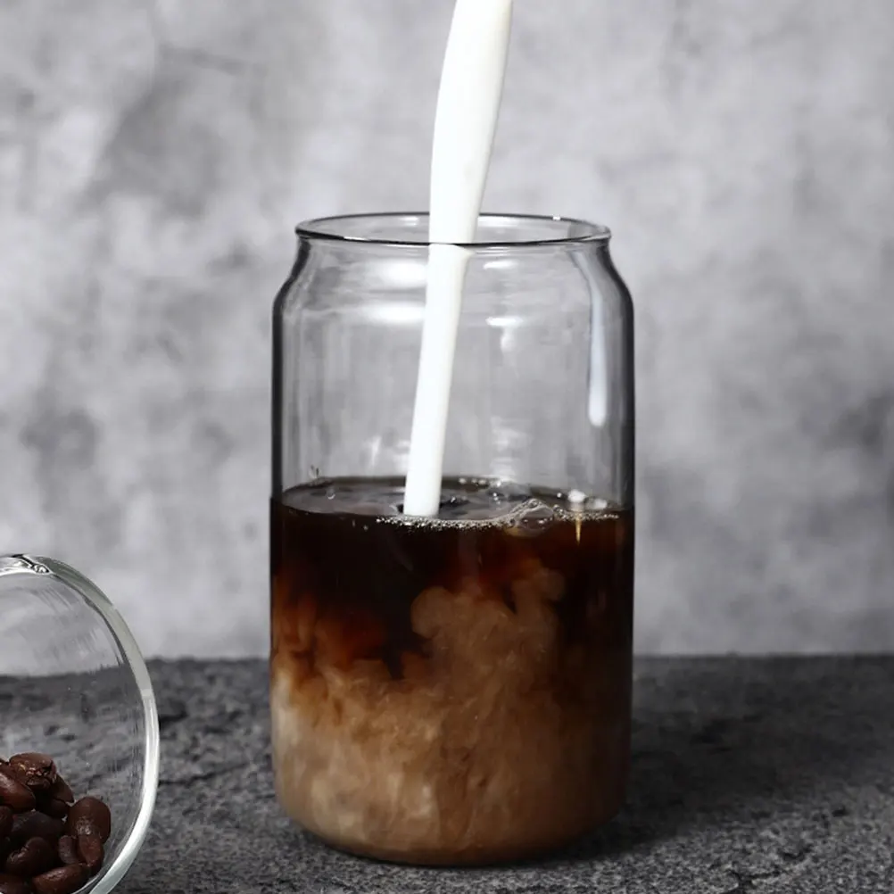 

2 Sets Glass Can Cups Glass Cups With Bamboo Lids And Straws Bamboo Lids Straws Clear Design Coffee Milk Juice Tea Soda Water