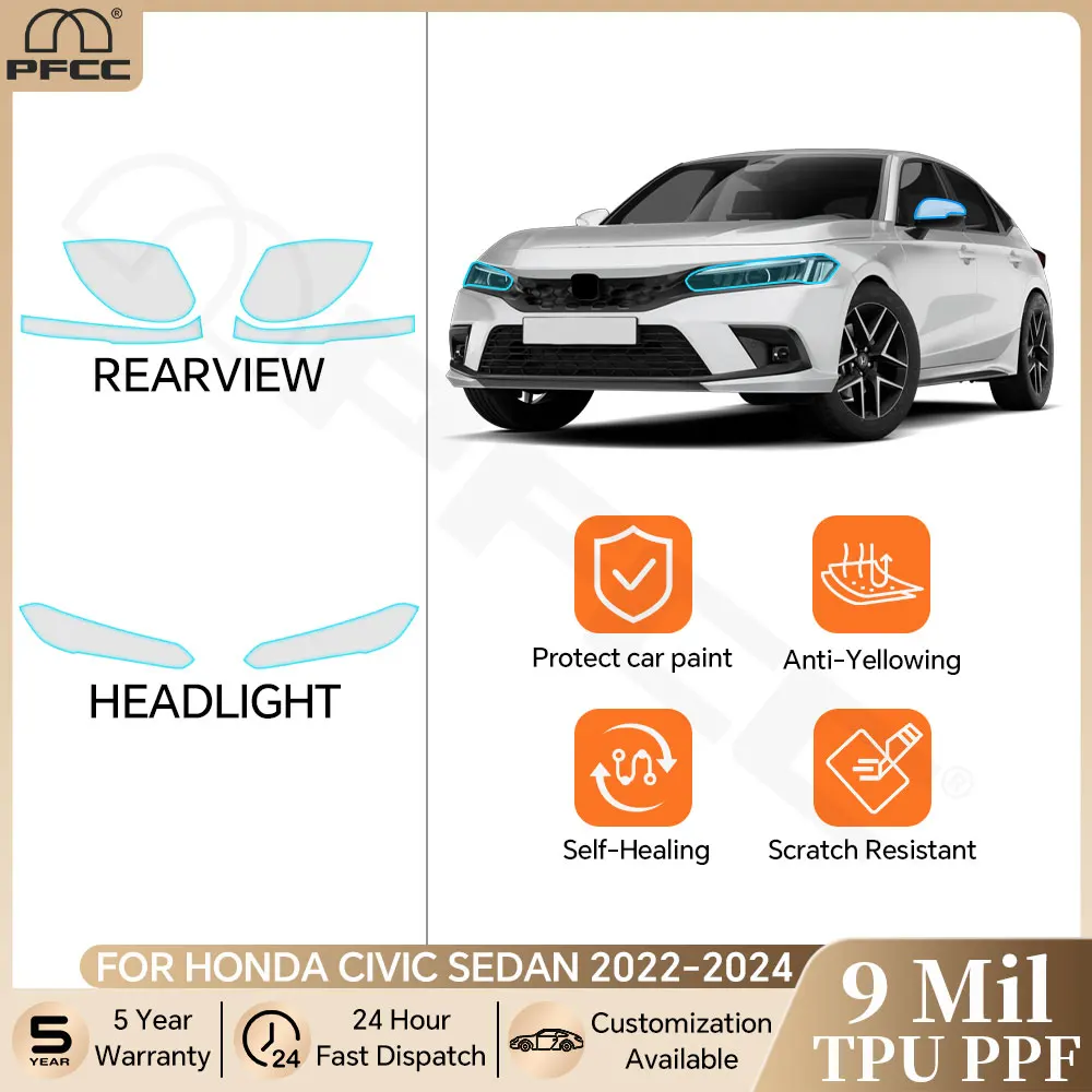 

Защитная пленка из ТПУ для фар заднего вида против царапин для Honda Civic Sedan 2022-2024, устойчивая прозрачная PPF автомобильные аксессуары