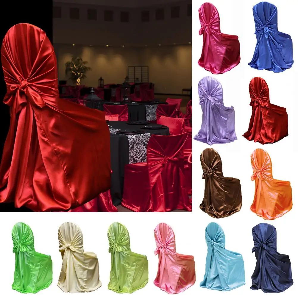 Chair Covers Wedding Banquet Party Decoration Dust-proof Satin Skirted Back Self-tie Chair Cover Protector Event Party Supplies