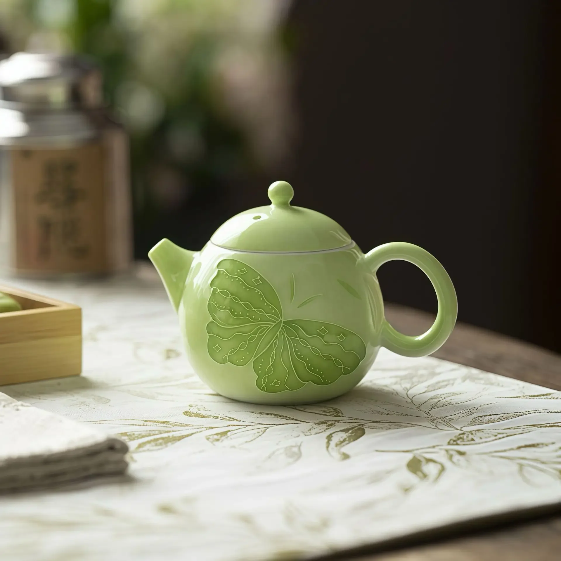 Underglaze Color Pure Hand-painted Butterfly Ceramic Teapot Handmade Teapot Fresh One-person Drinking Flower Kung Fu Tea Set