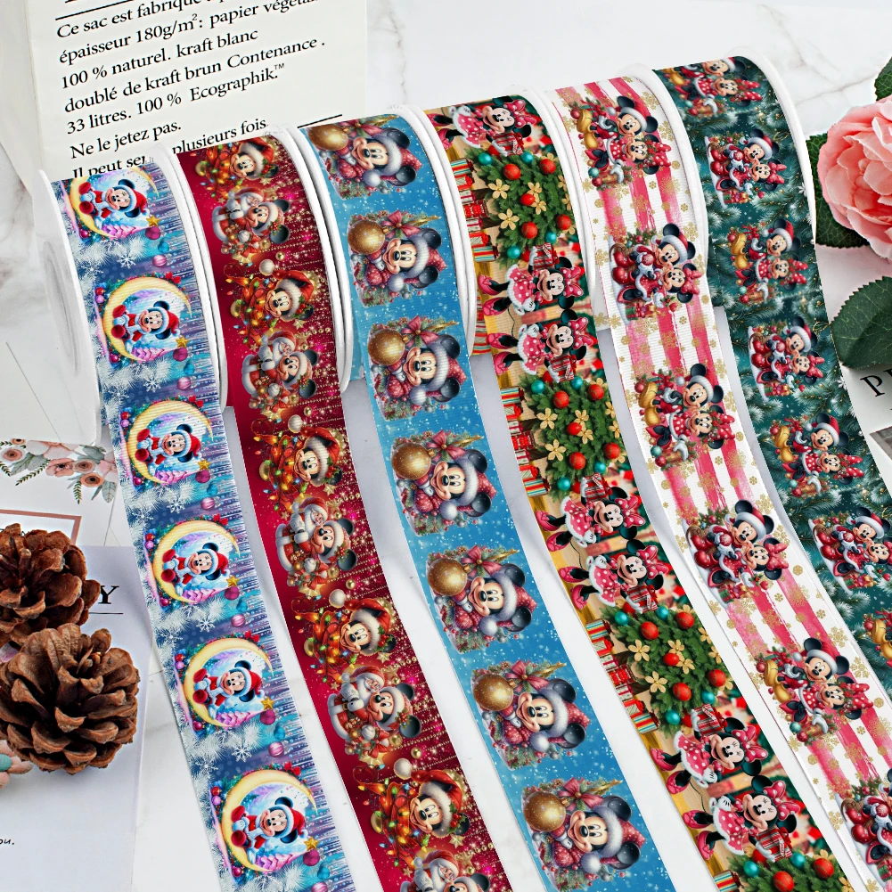 

Christmas Mickey Mouse Disney Printed Grosgrain Ribbon for Cheer Bows DIY Girl Headwear Hair Bows Satin Ribbon 10yards