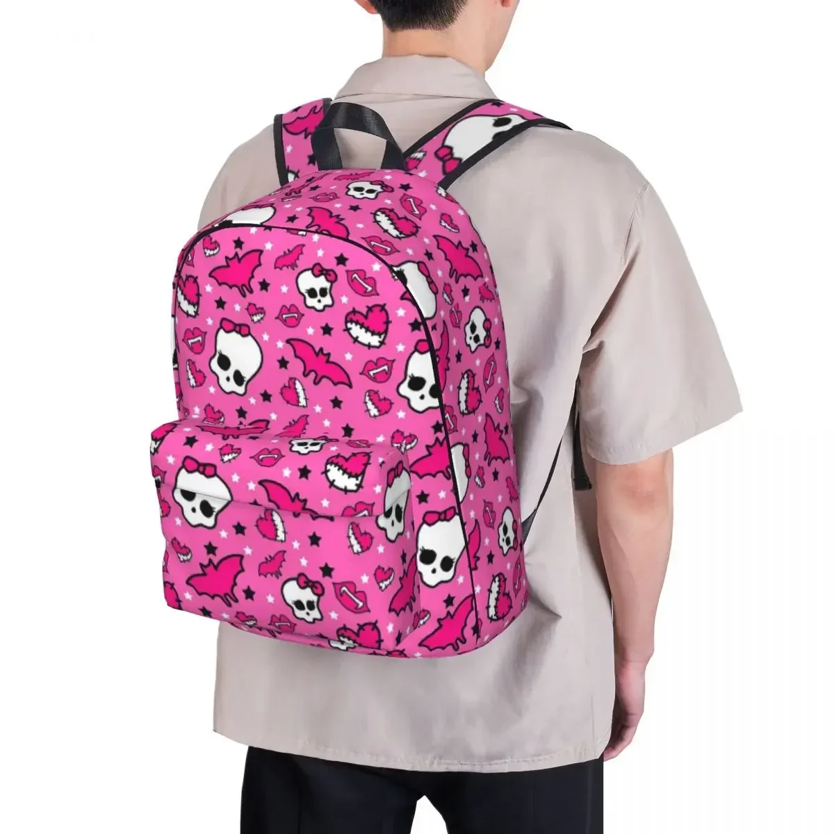 Mochila Monster High para meninos e meninas, mochila escolar, bolsa de ombro grande capacidade, estampa rosa bonita, mochila para estudantes, mochila de viagem