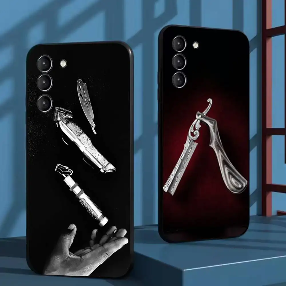 

Barber Shop Hair style tools Phone Case For Samsung Galaxy A73,72,51,53,52,71,22,5G,Note,J7,8,9 Soft Black Cover