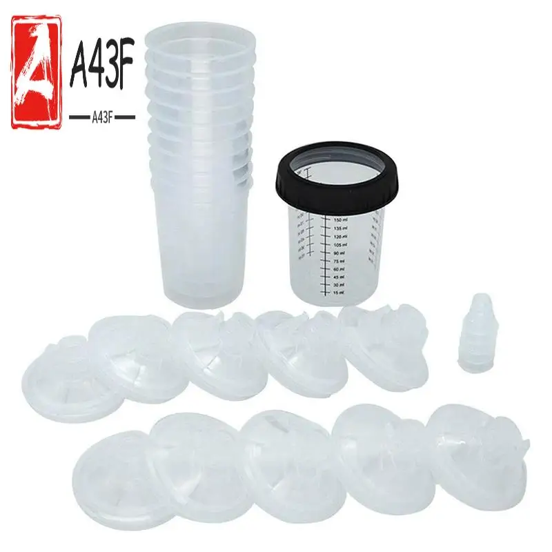 

A43F-Automotive Paint Mixing Cup And Liner Kit Disposable Paint Guncups Automotive Paint Filter Caps And Adapters 10-Pack